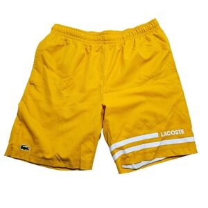 Lacoste Sport Mens Yellow Striped Tennis Shorts GH3376 Size US M Medium